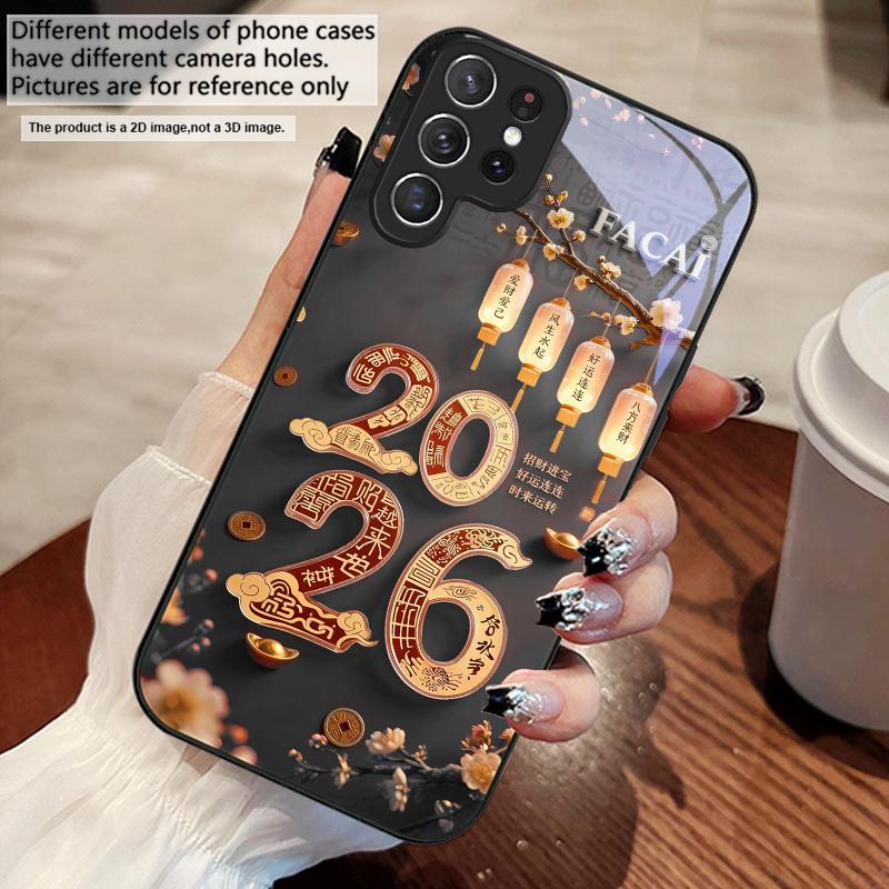 Happy New Year, 2026 For Samsung S25 S25 Edge S25Ultra S8 9 S10 20 U ltra S21 Pro 22 Plus S23 FE S24 Ultra Glass Phone Case