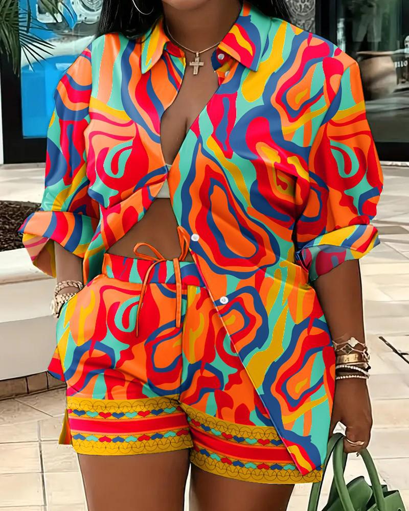 Women's Fashion Print Two-Piece Set: Elegant European & American Style