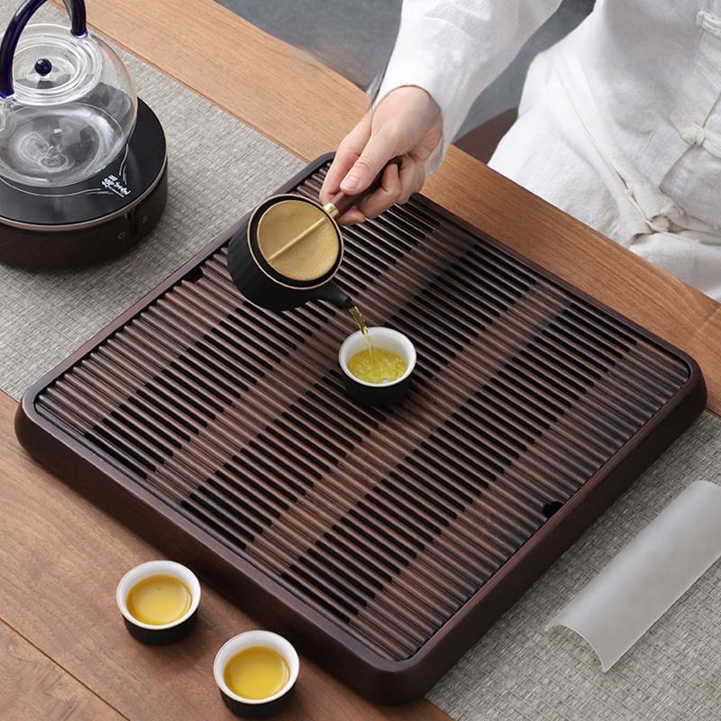 Portable Bamboo Tea Tray Coffee And Tea Tools Wooden Tray Household Decorative Tray Kitchen Serving Tray 25cm Bamboo Tray