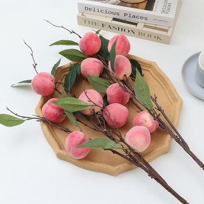 6 Heads Artificial Peach Branch Realistic Handmade Simulation Peach Fruit Plastic Fake Plants Hotel Restaurant Decor