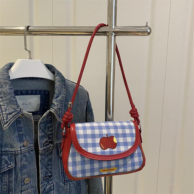 

Fashion hand carry small square bag women s summer new plaid small square bag versatile casual shoulder messenger bag