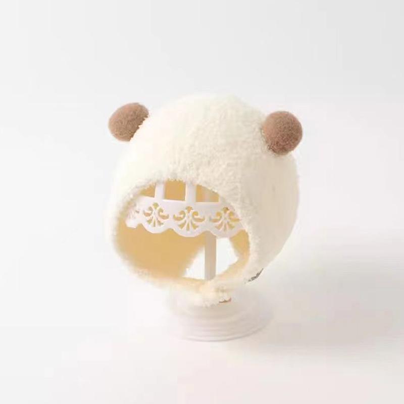 Cute Winter Warm Kids Girl Boys Baby Hats Fleece Wool Hemming Caps With Ball Solid Wool Ear Protection Hats Soft Newborn Bonnet