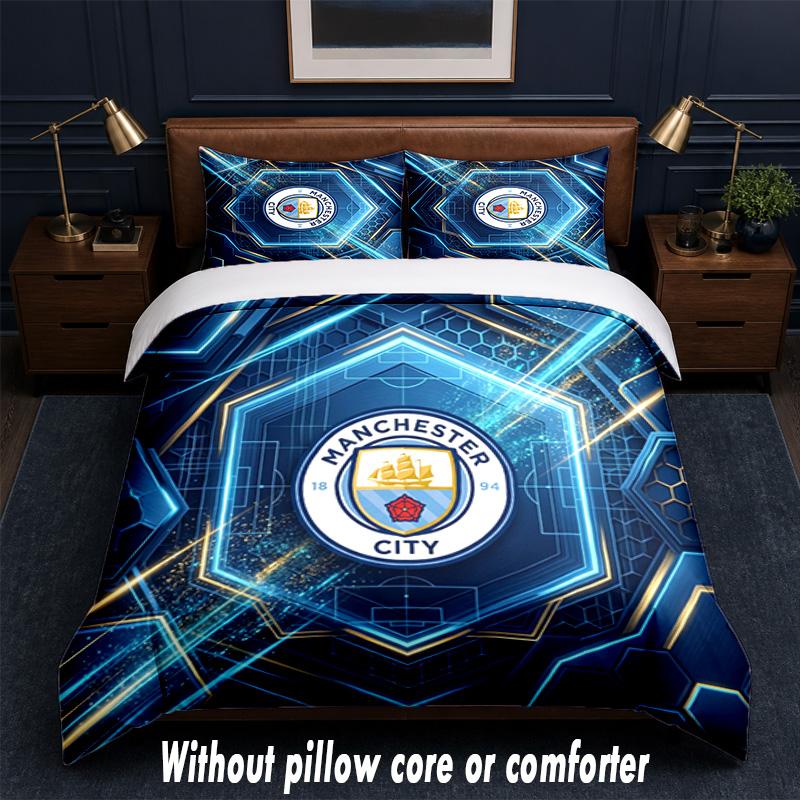 Manchester City Design Bed Bedding Set 1 Duvet Cover + 2 Pillowcases Soft Breathable Household Bed Linens