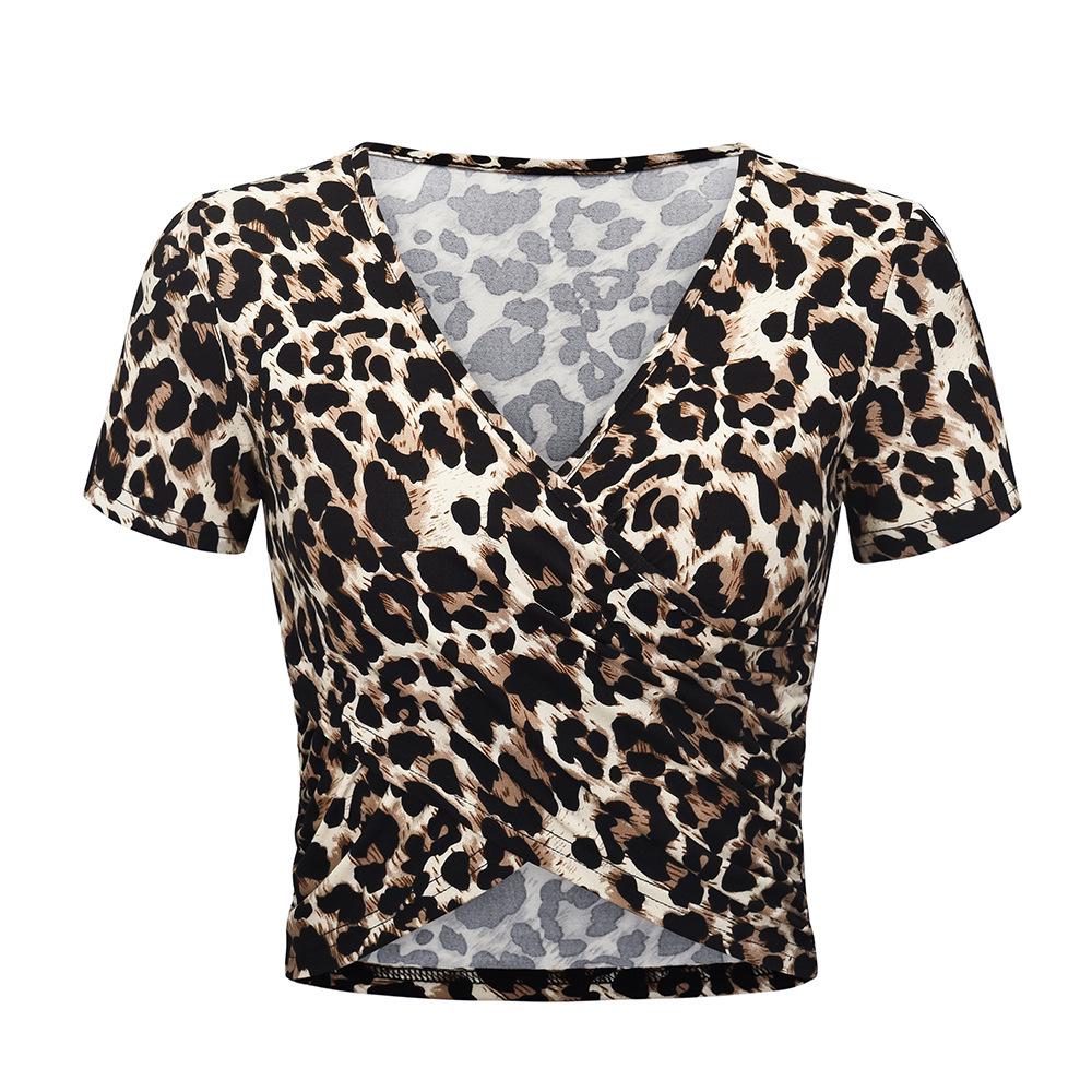 2020 Summer V-neck Slim Fit Leopard & Snake Print Crop Top T-shirt for Women