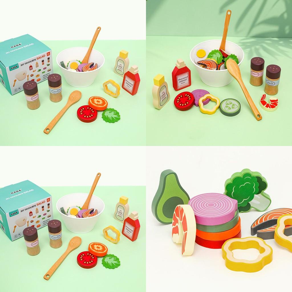 Fun Wooden Simulation Vegetable And Fruit Seasoning Salad Ingredient Toy Set For Imaginative Kitchen Play