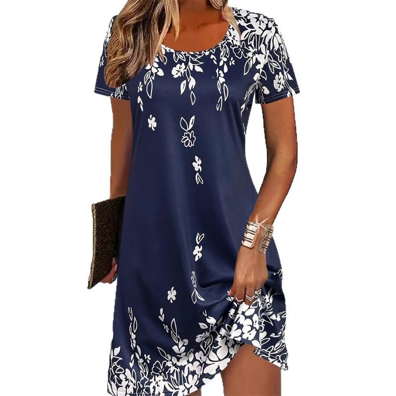 2026 Damen Sommer Neues Mode Print Rundhals Schulterfrei Kurzarm Kleid