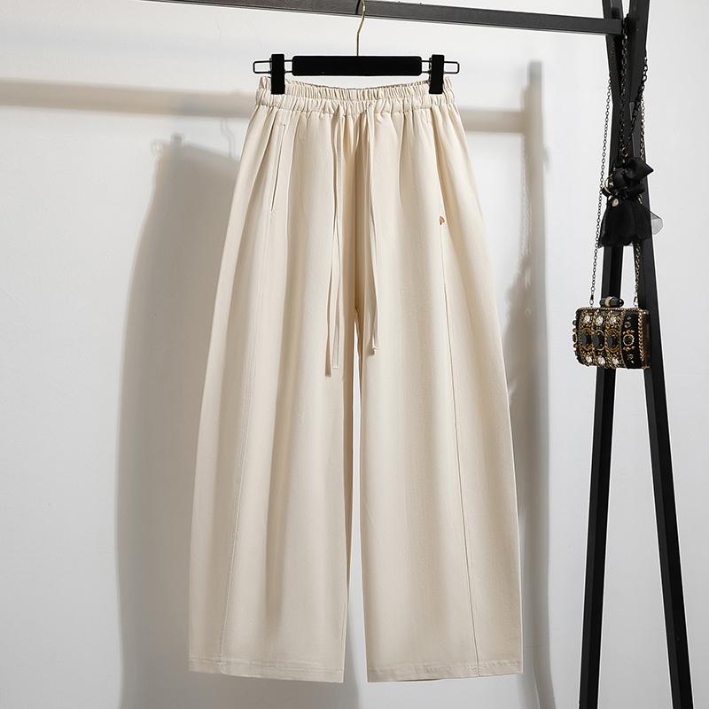 

DIMANAF 2026 Spring Summer New Plus Size Women Long Pants Cotton Loose Casual Elastic Waist Fashion Lady Bottoms Clothing L бежевий