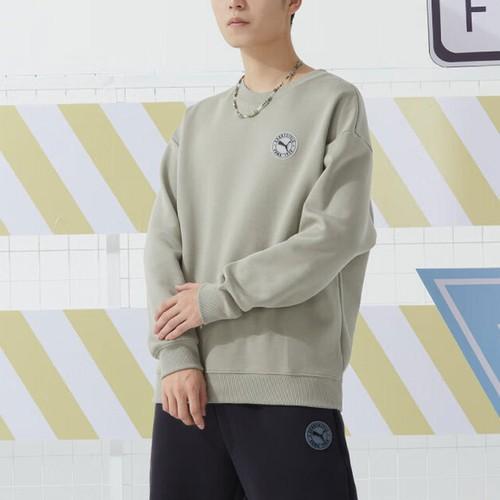 Puma Solid Color Logo Running and Fitness Hoodie Unisex Khaki Gray