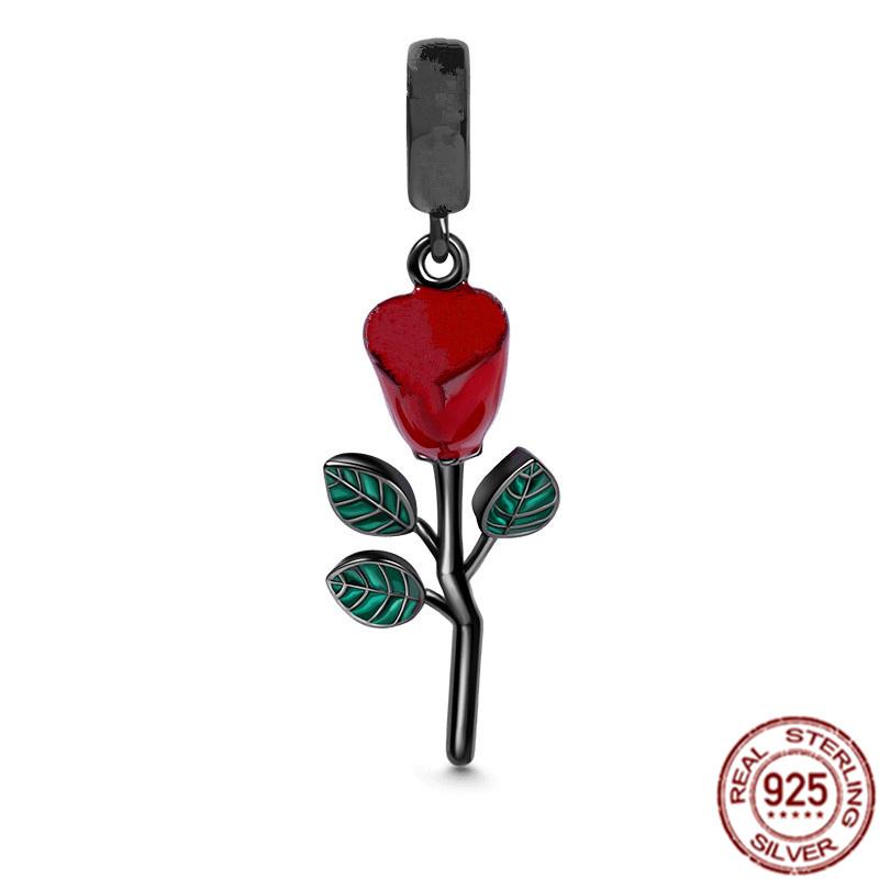Red Series S925 Sterling Silver Sparkling Hearts Hot Air Balloon Rose Dangle Charm Bead Fit Original  Bracelet DIY Jewelry