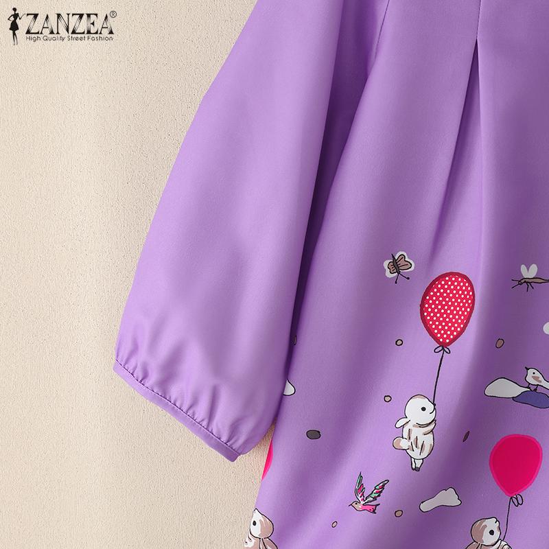 ZANZEA Women Casual Doll Collar Loose 3/4 Sleeve Print Blouse