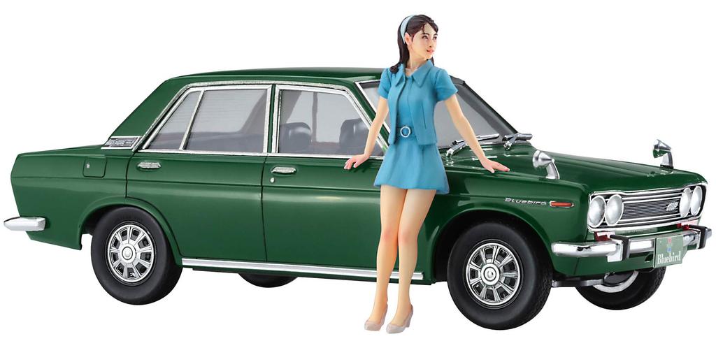 Hasegawa Datsun Bluebird 1600SSS Girls Figure Plastic Model SP477 1/24 W/60s