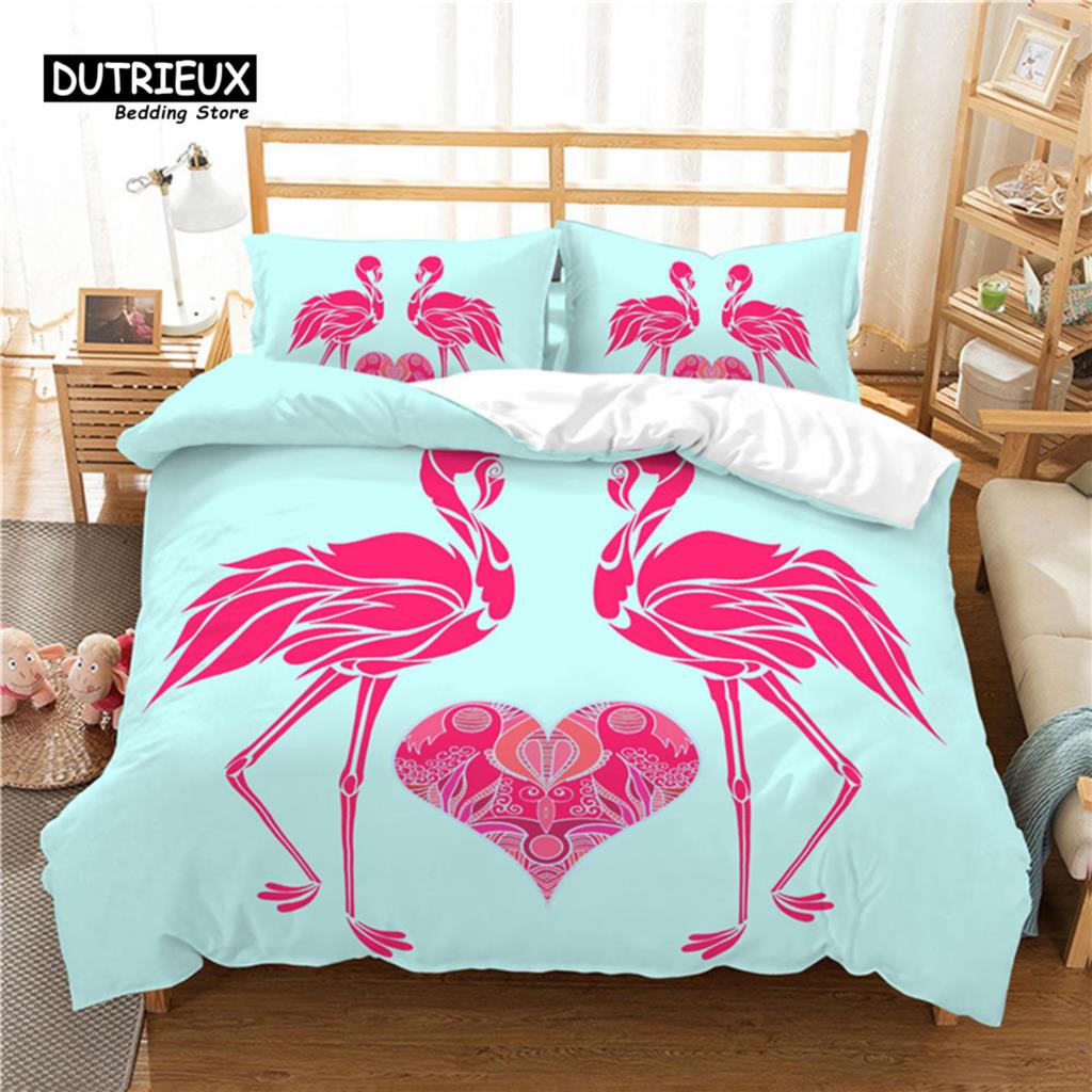 Luxury 3D Flamingo Print Home Living Comfortable Duvet Cover Pillowcase Kid Bedding Set Queen and King EU/US/AU/UK Size