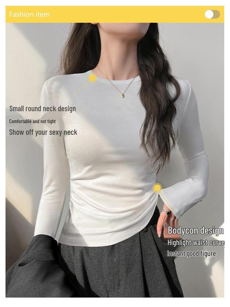 2025 Autumn/Winter Women's Solid Color Slimming Long Sleeve Round Neck Base Shirt