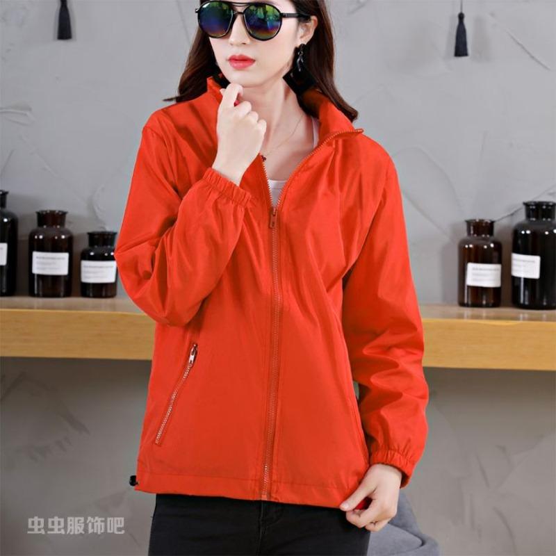 Spring Women Black Windproof Casual Zip Up Jacket Coat