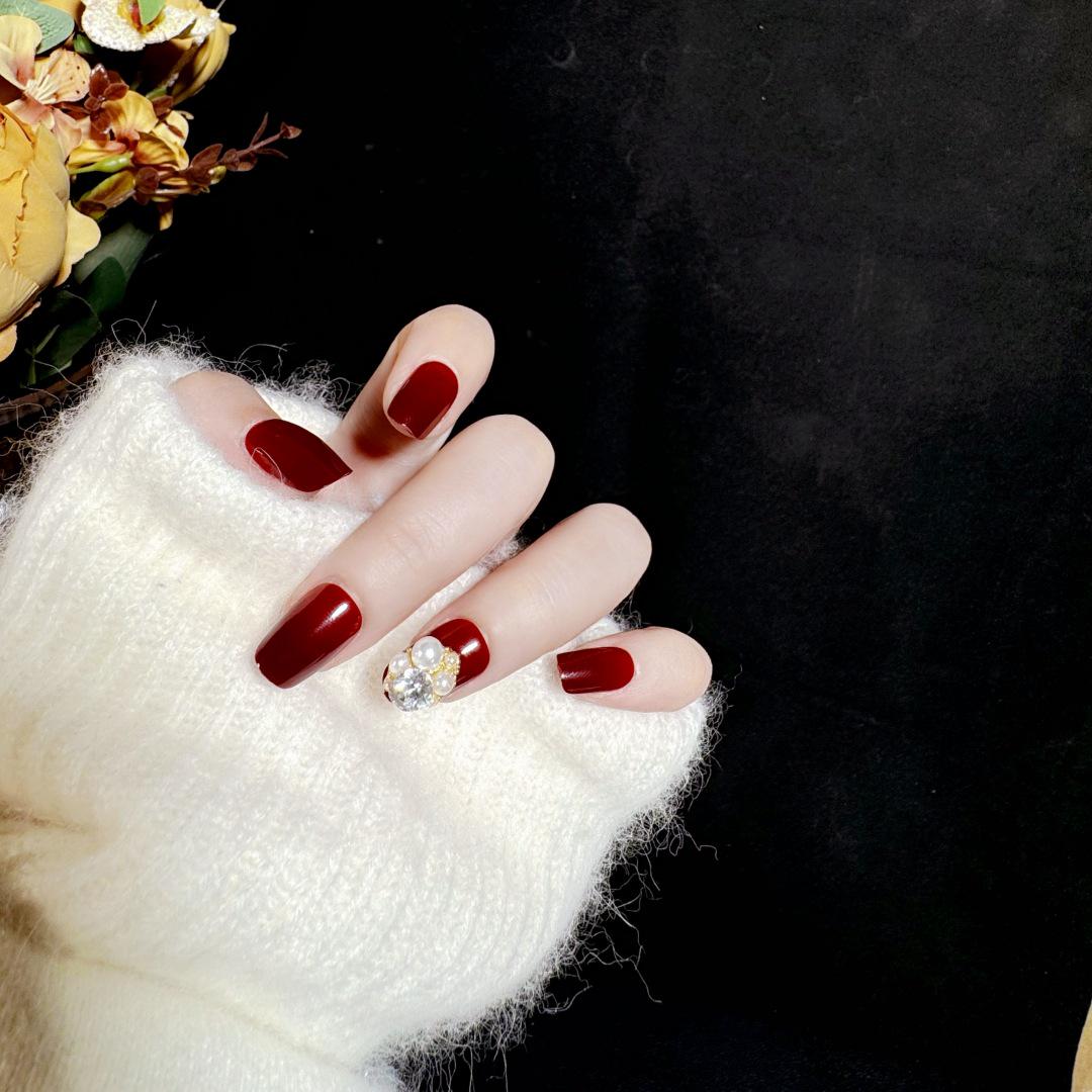 

Cherry Rhinestone Nail Art Stickers - Autumn/Winter Wearable Nail Patches for Festive Looks With Glue