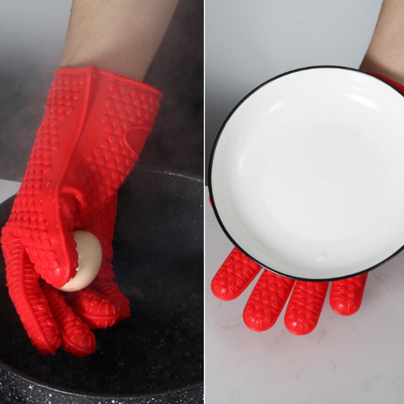 1 Paar Backwerkzeuge, Fünf-Finger-Herz-Silikonhandschuhe, Mikrowellen-Handschuhe, Verbrühschutz, hitzebeständig, zum Kochen, Küchenutensilien, bunte Gadgets