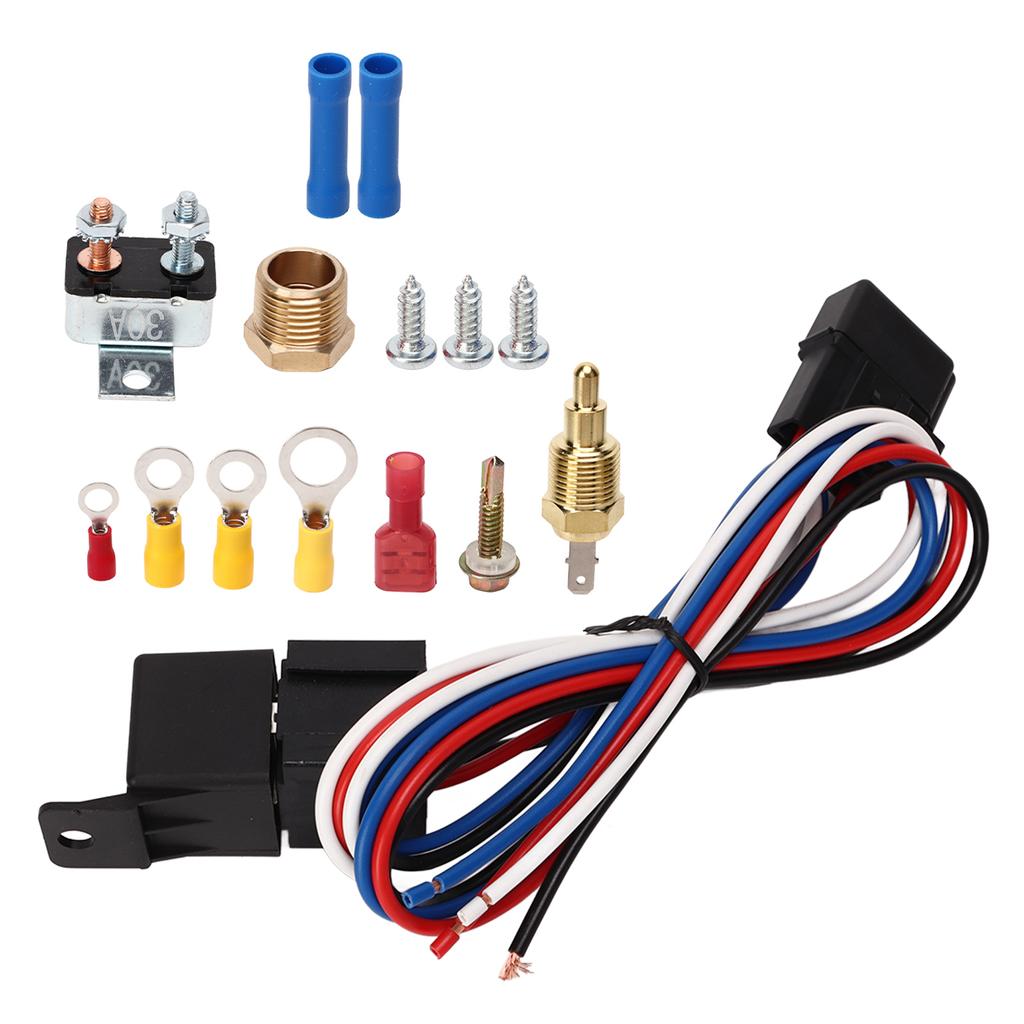 12V Electric Radiator Fan Thermostat Control Relay Wire Kit Complete for Cars Trucks Buses