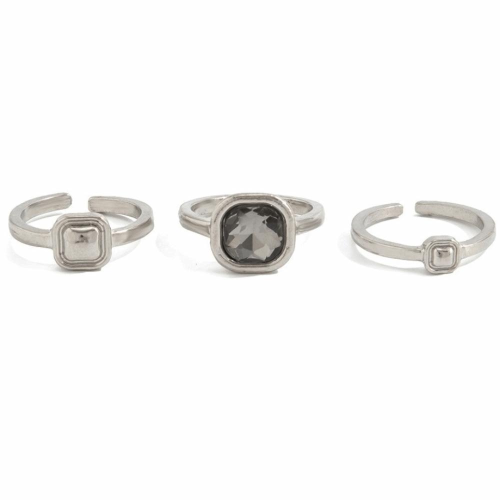 Grey Crystal Crystal Geometric Ring Asymmetrical Silver Zircon Ring Adjustable Jewelry Accessories Square Finger Rings Women