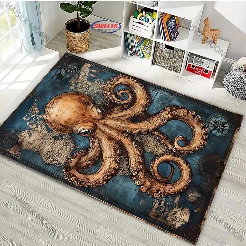Japanese Octopus Painting Area Rug Non Slip Carpet for Bedroom Living Room Office Unique Floor Mat Home Decor