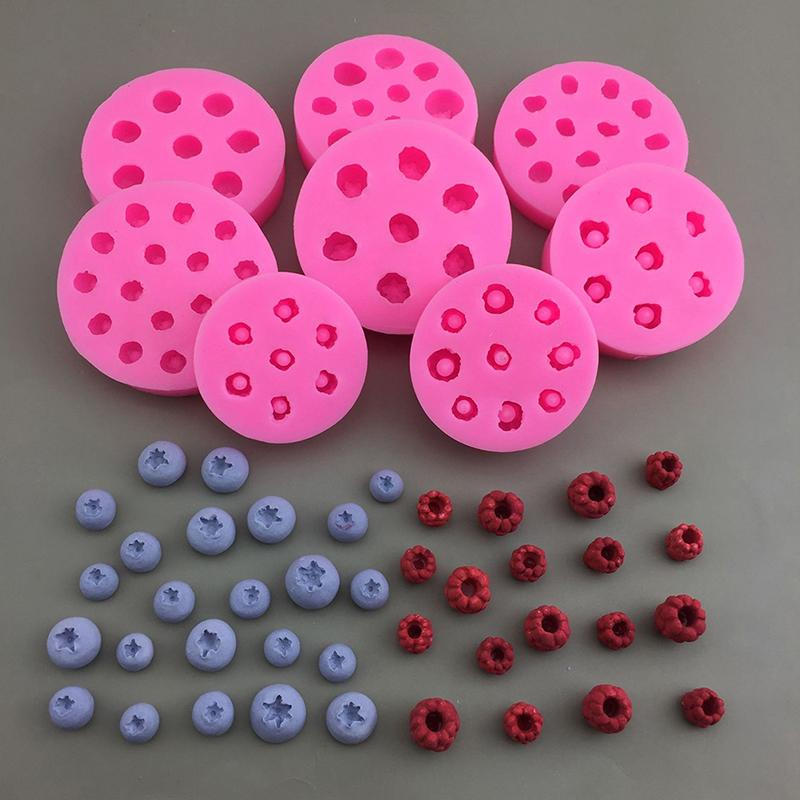 1 pieza Molde de silicona 3D Arándano Frambuesa Diy Simulación Fruta Molde Fondant