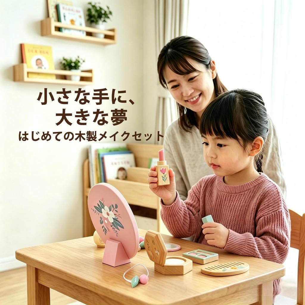 Julanpo Makeup Set Toy, Natural Wood, Colorless Kids' Cosmetics, with Storage Pouch, Scandinavian Style, Muted Colors, Pretend Play, Educational Toy f