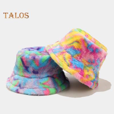Chapéu de balde de inverno unissex, cor contrastante, grosso, pelúcia, topo plano, retenção de calor, dobrável, streetwear, chapéu de pescador para atividades ao ar livre, chapéu de viagem, compras