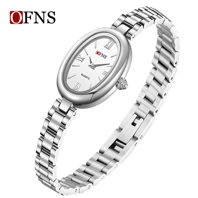 Waterproof Women's Quartz Watch with Solid Steel Band and Simple Oval Design