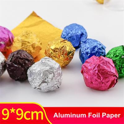 100Pcs 9x9cm Food Aluminum Foils Paper Square Candy Chocolate Cookie Wrappers Party Gift Packaging Supplies