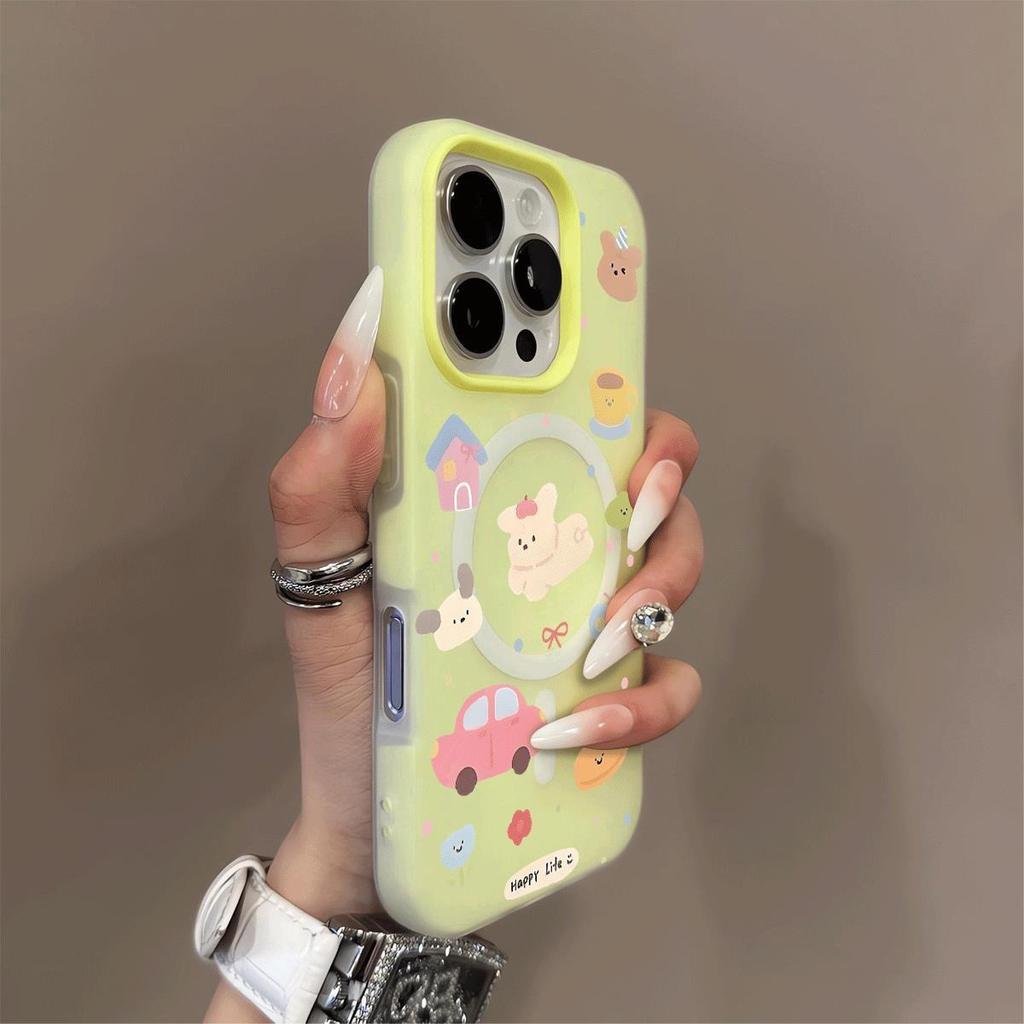 Magnetic Jelly Two-in-One Phone Case 15pm Matte Solid Color Case  For  Apple 16pm 3D Cartoon Creative Design