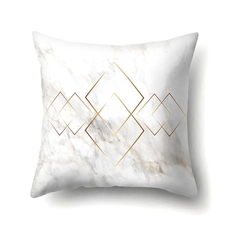 Polyester Pillow Case Nordic Ins Style Marble Geometric Printed Peach Leather Velvet Living Room Sofa Pillow Case