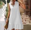 Spring Summer Women Loose Sleeveless Dresses High Waist A-Line V-Neck Solid Color Vest Dress S-XL