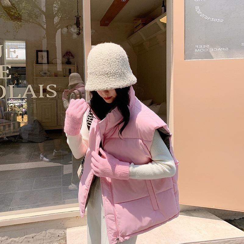 Double-sided wear contrasting color collar down cotton vest women's short loose sleeveless vest autumn and winter casual warm outer coat