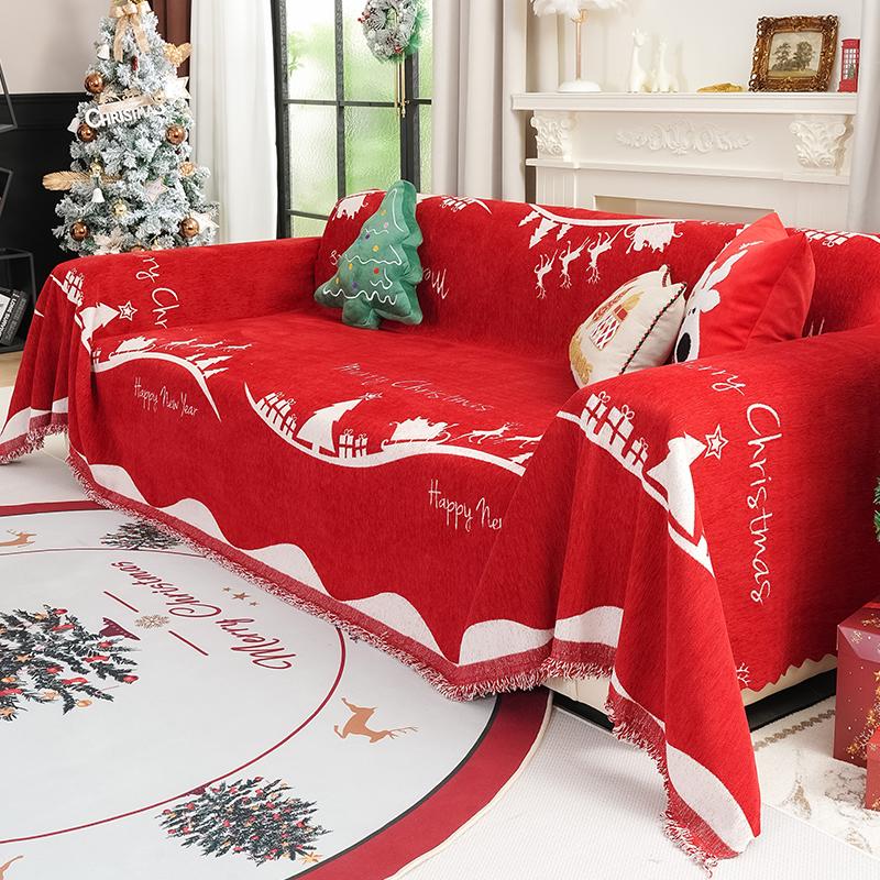 Christmas Festival Decoration Chenille Sofa Cover,All Seasons Blanket Sofa Towel,Living Room Sofa Cover,Anti-cat Scratch Cover