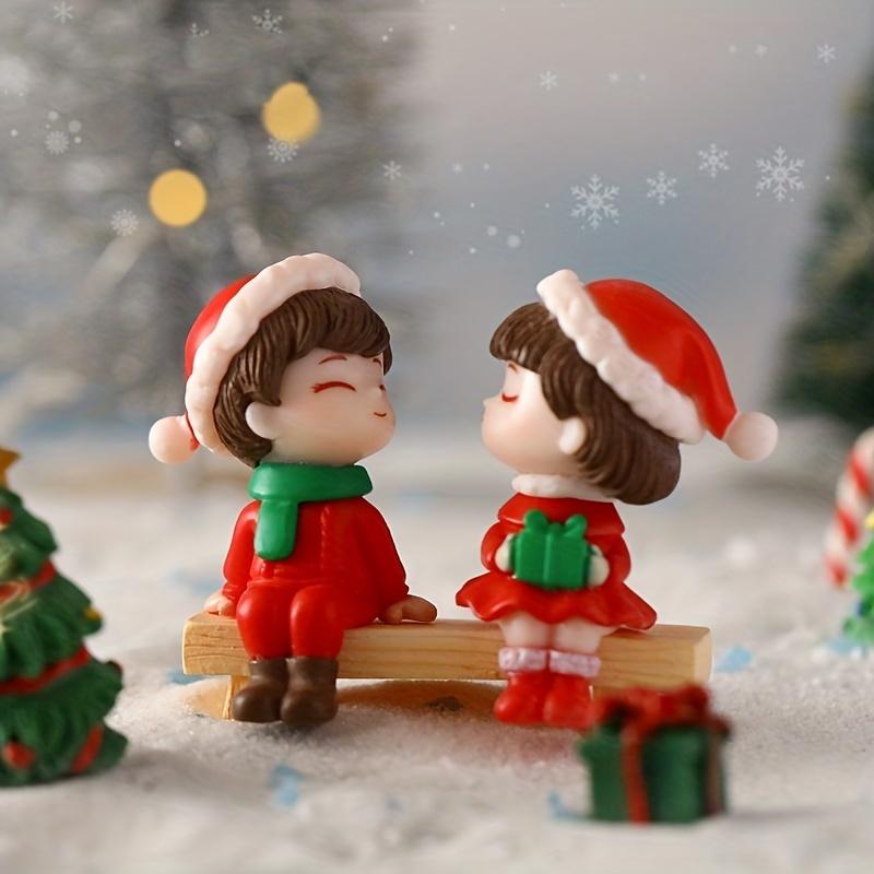 Cute Christmas Couple Dolls Wearing Elk Santa Claus Costume DIY Mini PVC Doll Creative Desktop Ornament Xmas Gift for Girlfriend