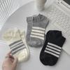 Trendy Brand Four-Bar Striped Boat Socks Black And White Gray Ab Foot Socks Tide Low-Top Shallow Short Socks