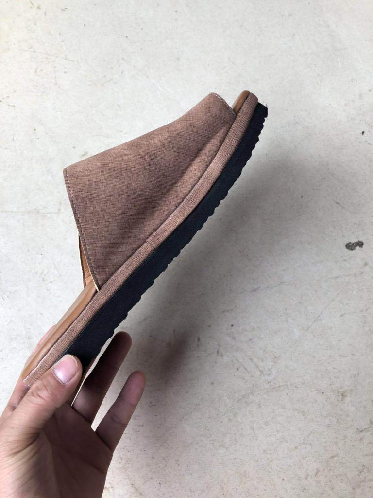 Wear leather mop slope heel cover toe cool slippers women's large size -