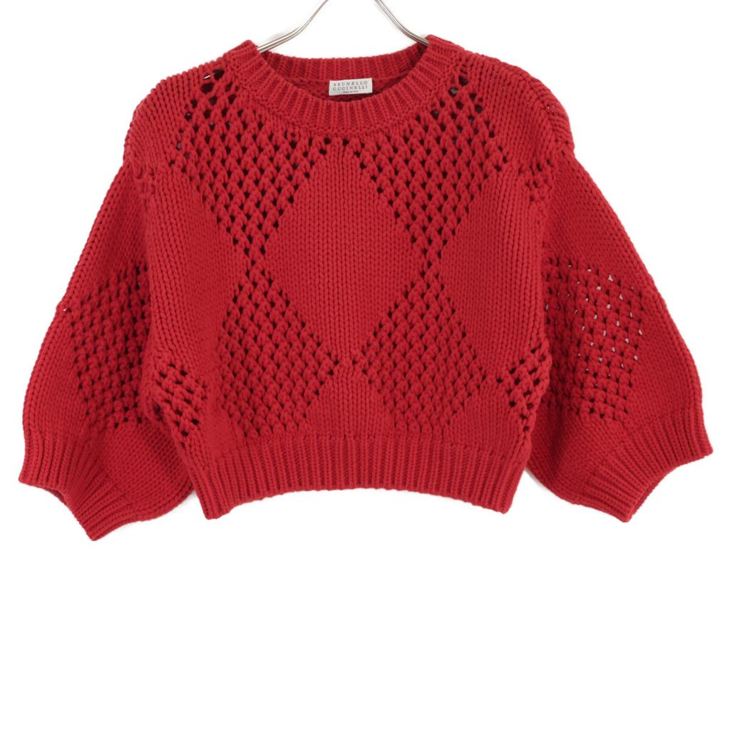 Brunello Cucinelli Red Cropped Cotton Knit Tops S RedUsed