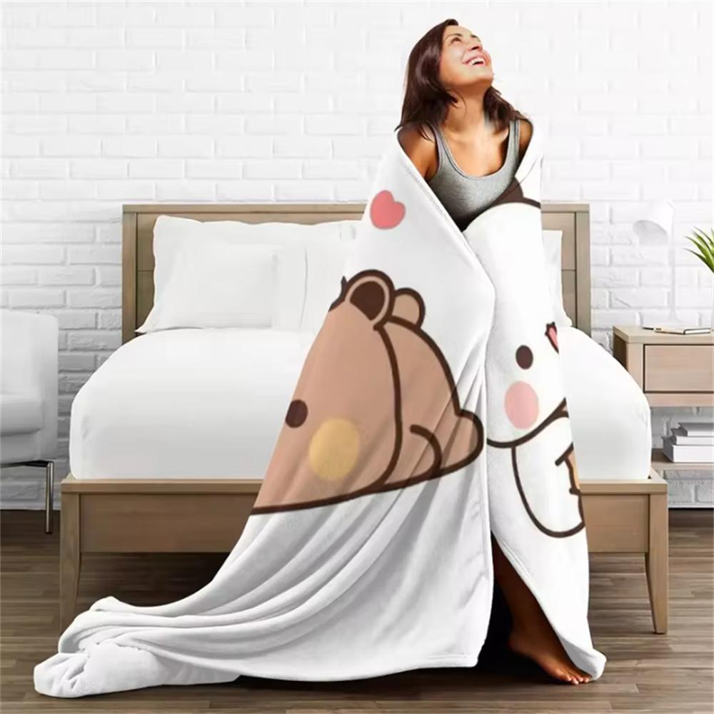 Cartoon Print Bear and Pa Blanket Cute Bubu Dudu Series Kids Warm Flannel Soft Comfortable Home Bed Blanket