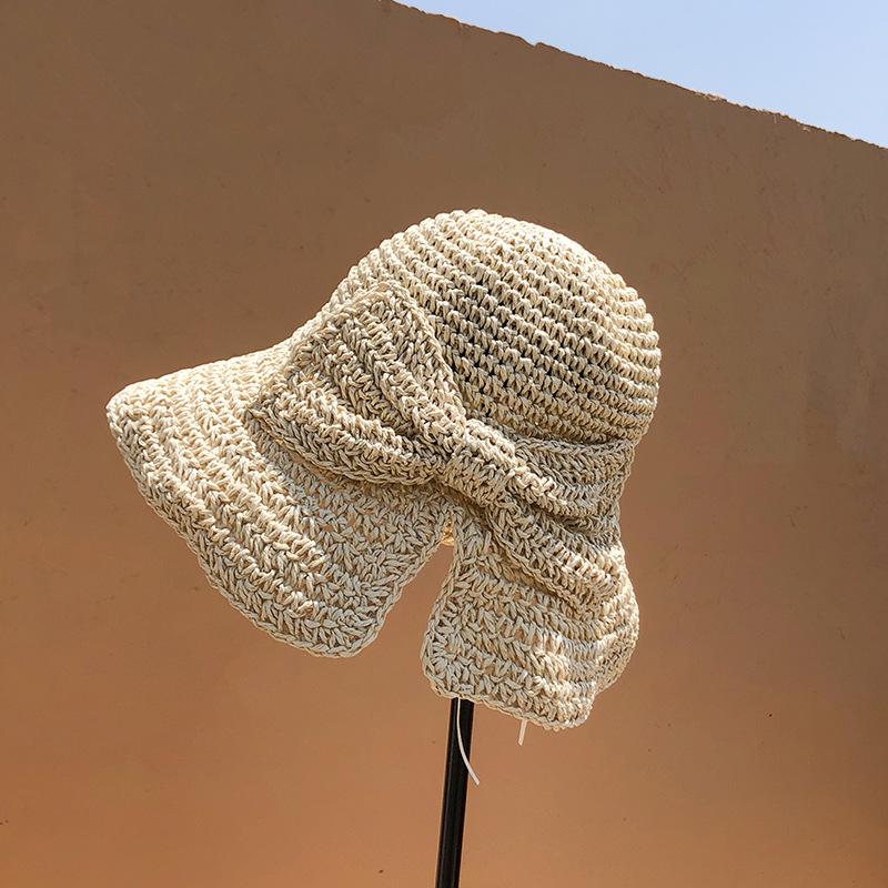 Summer Woven Breathable Sun Hat, Women's Foldable Beach Bucket Hat with Hollow-Out Design, Paper Crafted Non-Elastic Fisherman Cap for Vacation