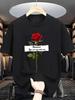 Unisex O Neck Tee Elegant Red Rose Text Slogan Print Cotton Short Sleeve Loose Summer Street Breathable Daily Casual Basic Wear Top