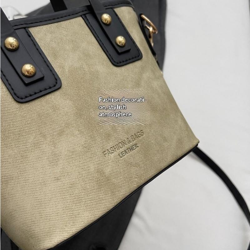 Small Square Crossbody Bag For Women Trendy Versatile Bucket Handheld Bag Color Blocked Shoulder Bag