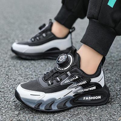 Jungen 2025 Leder Mesh Atmungsaktiv Rutschfest Laufschuhe mit Drehverschluss