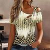 Women Leopard Print Stitching Print Stitching  Print Cold Shoulder Short Sleeve T Shirt Irregular Cutout Neck Casual Summer Blouse Top