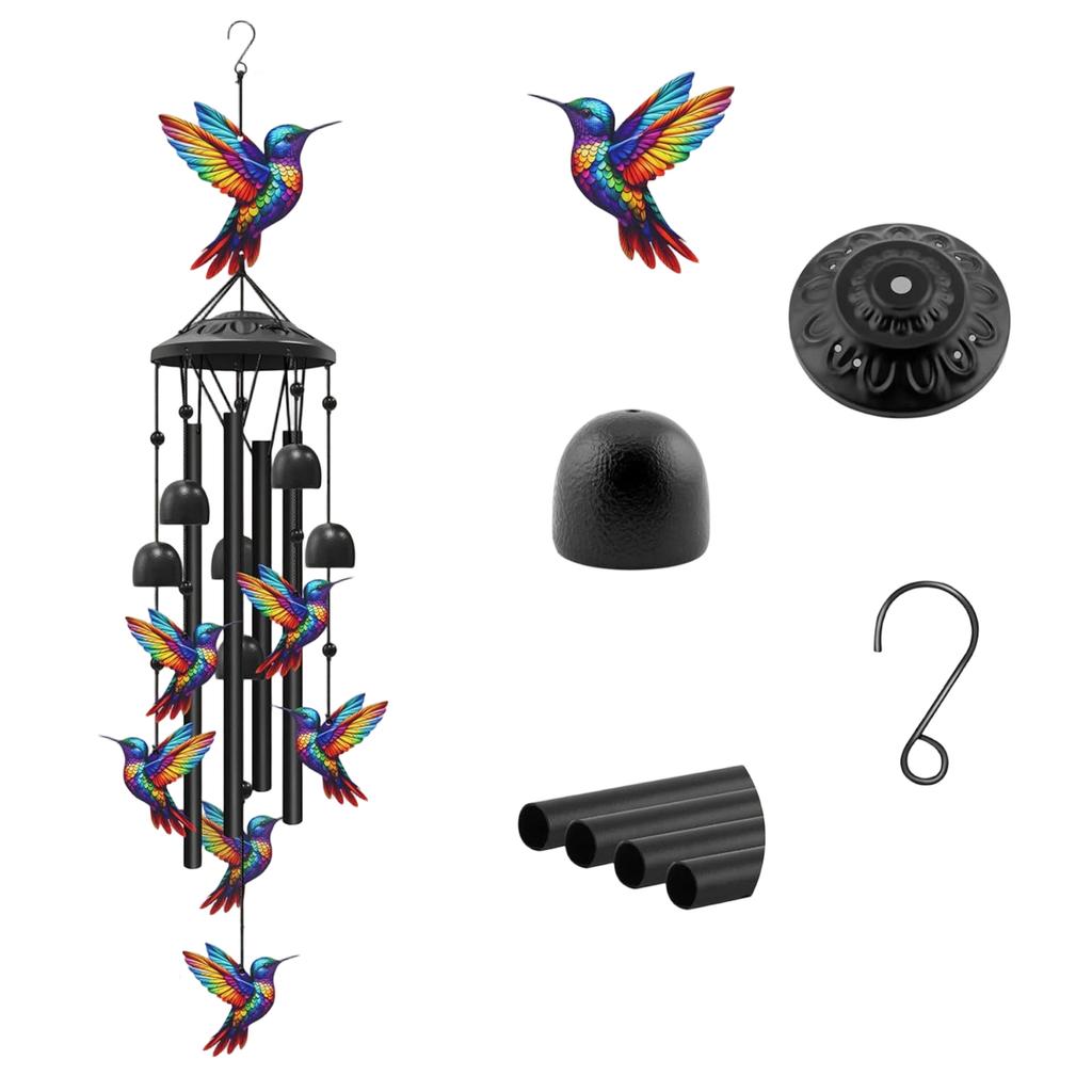 Metal Wind Chime with Painted Bird Ornaments Hanging Outdoor Indoor Decoration for Garden Patio Balcony Home Gift
