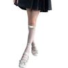 Sommer Ultra Dünne Streamer Schleife Spitze Wadenstrümpfe für Damen Cremeweiß JK Kristallseide Süße Socken