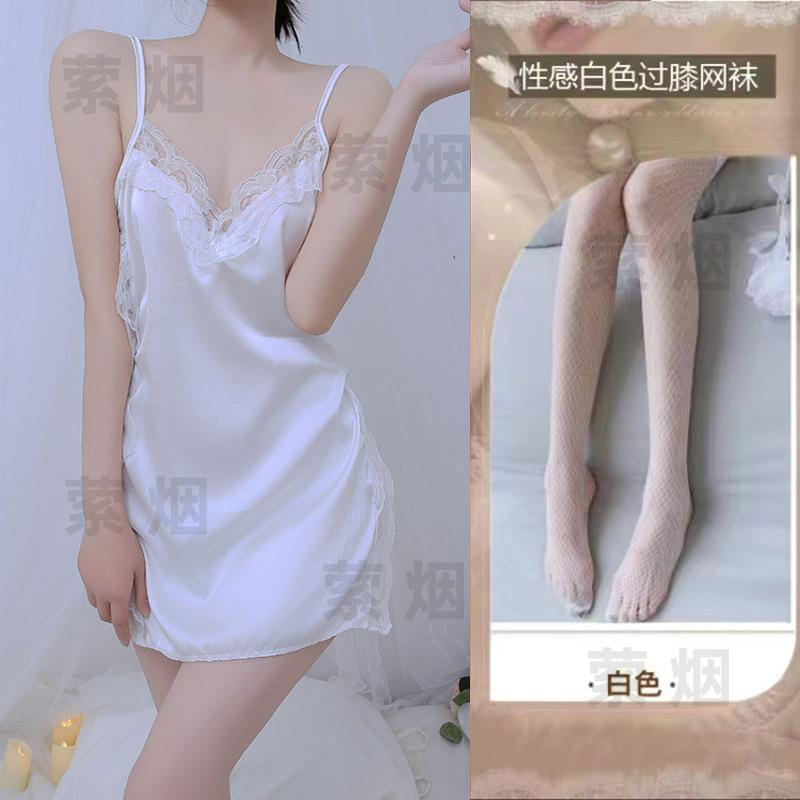 Sex underwear bed sexy temptation suspender skirt side strap satin hollow small chest nightdress