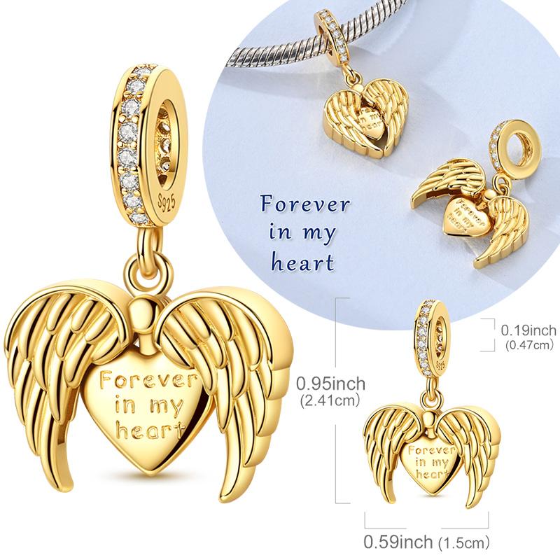 Original Copper Charm Bead Gold Openable Wings Heart Pendant Fit Original Bracelet For Women Diy Jewelry Gift