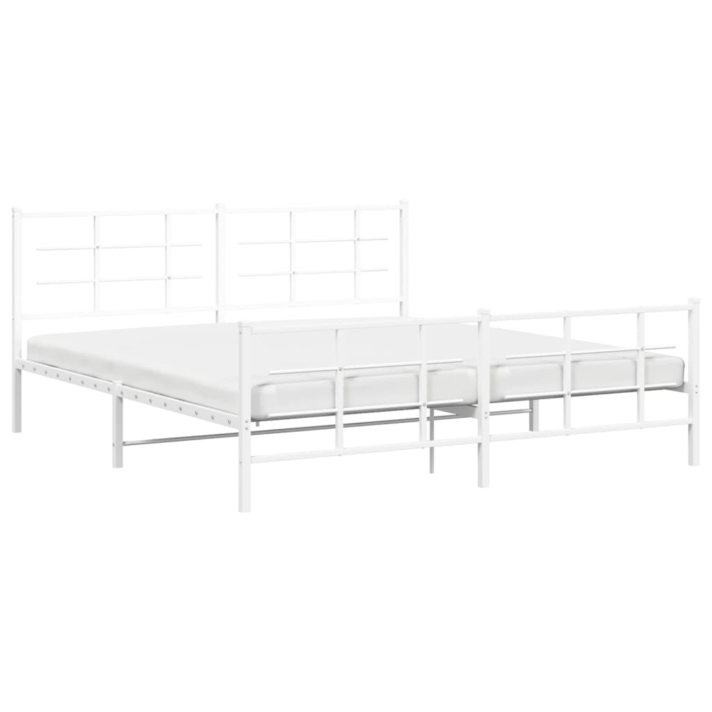 Vidaxl Metal Bed Frame with Headboard and Footboard, White, 183X213 Cm