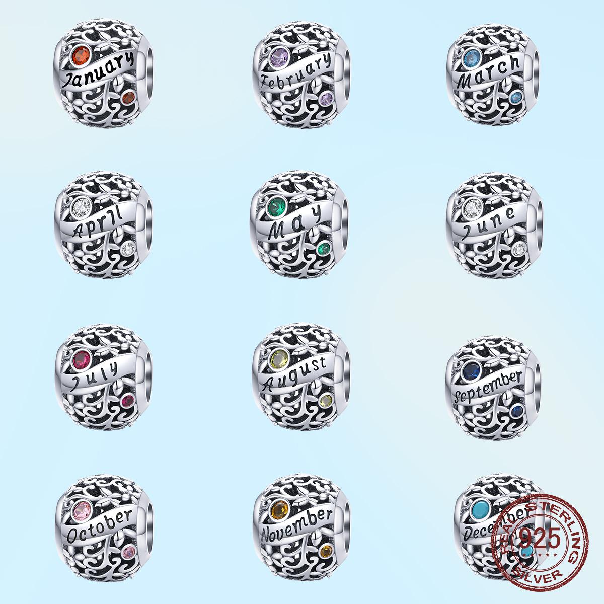 

925 стерлингового серебра месяц день рождения камень круглые бусины подходят для женщин шарм браслет браслет DIY Jewlry Making