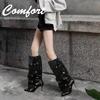 Wrinkled Rivet Pile Boots 2025 Autumn New European and American Style Pointed Toe Thin Heel High Heel Long Tube Women's Boots